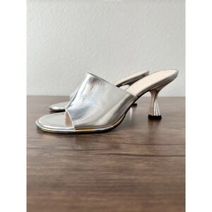 Wandler Agnes Silver Metallic Leather Mules Architectural Heel EU Size 37.5
